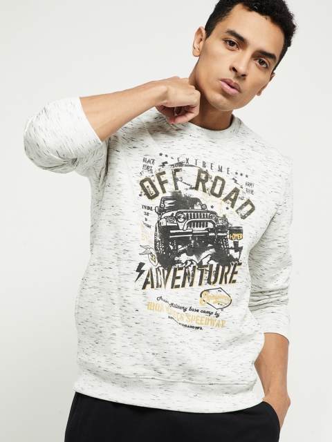 

max Men White Printed Sweatshirt