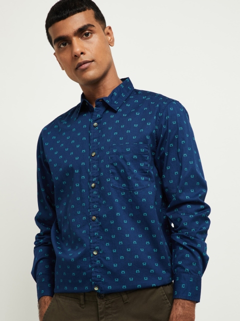 

max Men Navy Blue Regular Fit Printed Casual Shirt