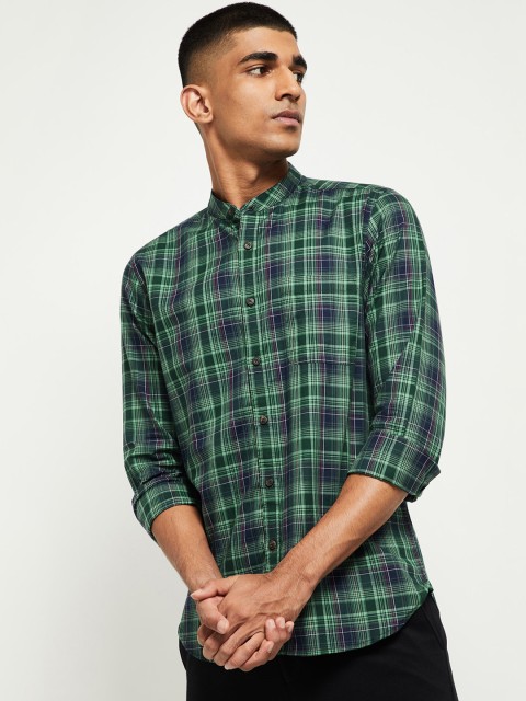 

max Men Green Slim Fit Checked Cotton Casual Shirt