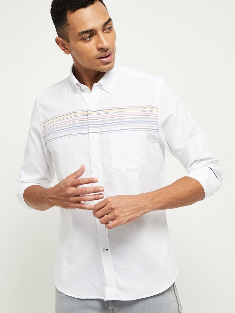 

max Men White Slim Fit Striped Cotton Casual Shirt