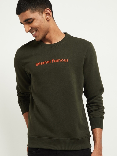 

max Men Green Printed Sweatshirt