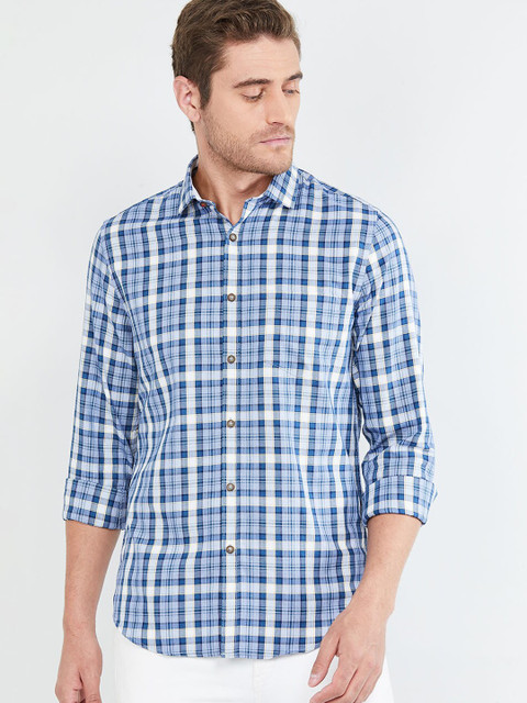 

max Men Blue Slim Fit Checked Casual Shirt
