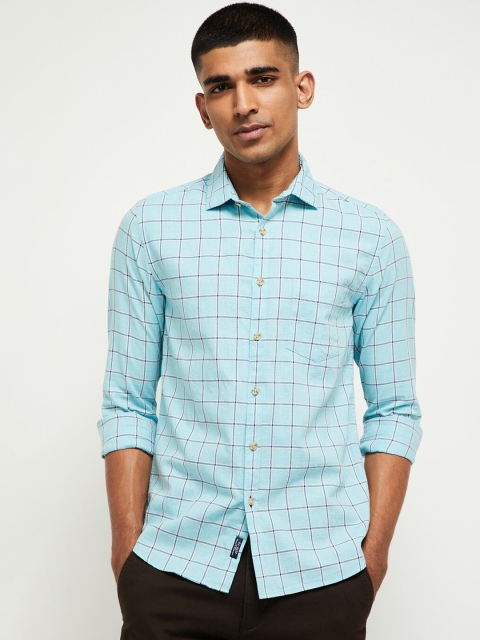 

max Men Blue Regular Fit Checked Cotton Casual Shirt