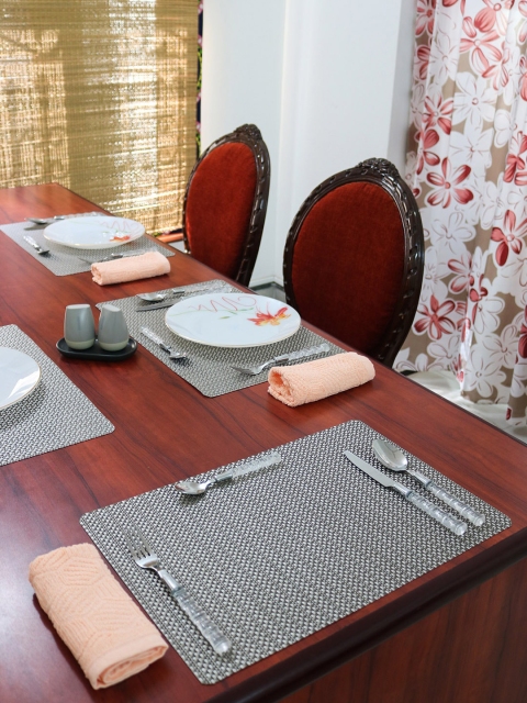

Shresmo Set Of 6 Grey Woven Design Table Placemats, Grey melange