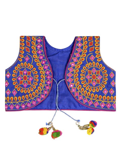 

BANJARA INDIA Girls Blue & Yellow Embroidered Open Front Cropped Ethnic Jacket