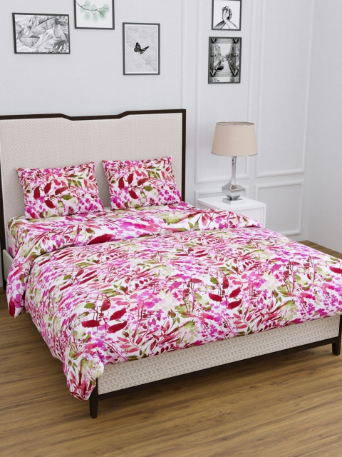 

BOMBAY DYEING Pink & White Printed Double Duvet Cover 1 Bedsheet with 2 Pillow Covers