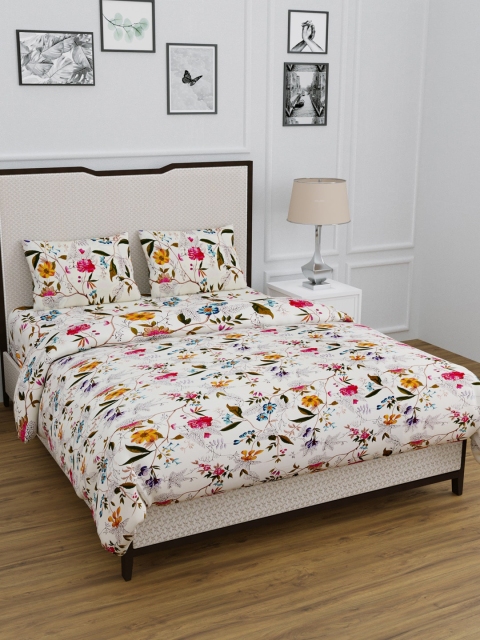 

BOMBAY DYEING White & Pink Floral Print Double Queen Beddign Set