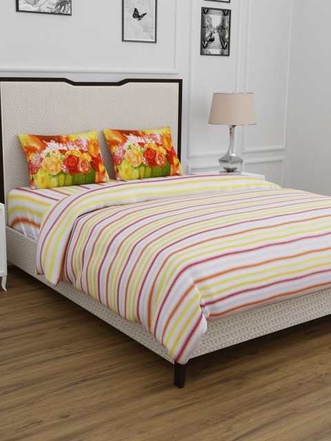 

BOMBAY DYEING White & Yellow Striped 120 TC Bedding Set