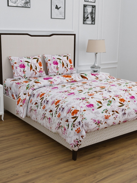 

BOMBAY DYEING White & Pink Floral Print Cotton 120 TC Double Queen Bedding Set
