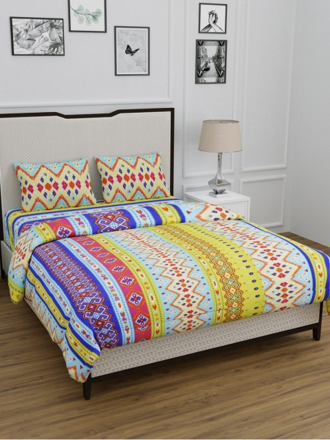 

BOMBAY DYEING Yellow & Blue Printed 1 Bedsheet & Duvet Cover with Pillow Cover