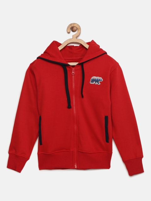 

mackly Boys Red Solid Hooded Sweatshirt