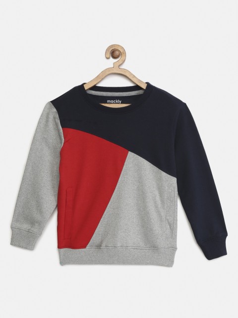 

mackly Boys Navy Blue Colourblocked Round Neck T-shirt