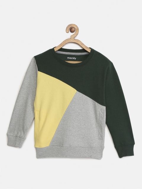 

mackly Boys Green & Yellow Colourblocked Cotton Sweatshirt
