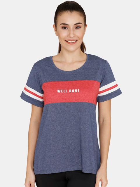 

Zelocity Women Blue Printed Round Neck T-shirt