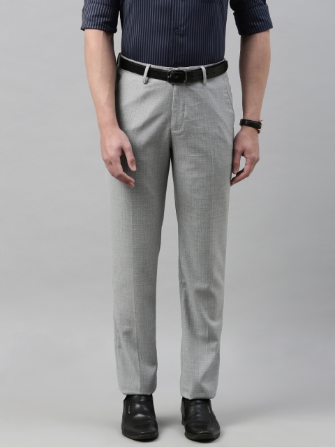 

Louis Philippe Men Grey Regular Fit Self Design Regular Trousers
