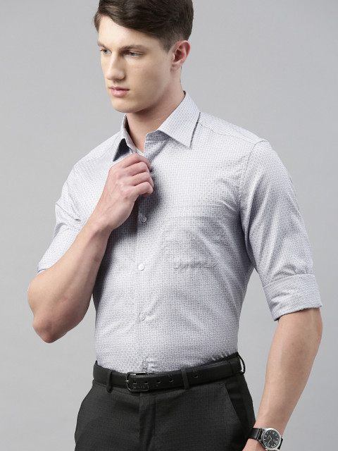 

Louis Philippe Men Grey Classic Regular Fit Self Design Pure Cotton Semiformal Shirt