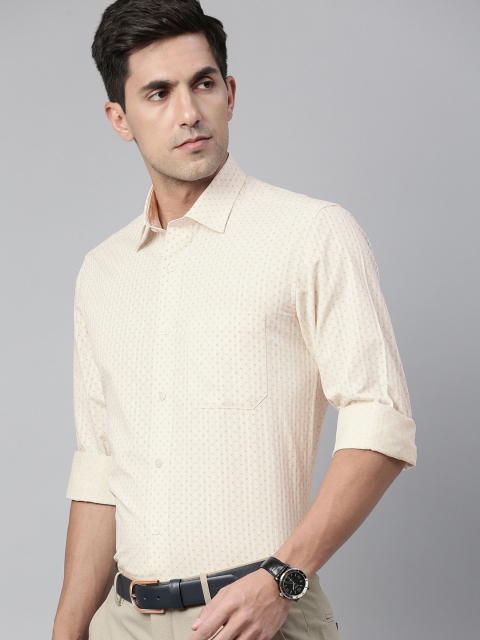 

Louis Philippe Men Cream-Coloured & Mustard Yellow Slim Fit Printed Cotton Formal Shirt