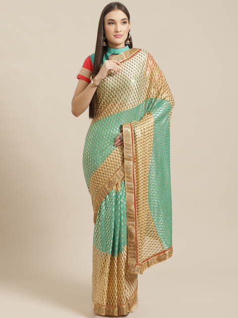 

Chhabra 555 Golden & Turquoise Blue Woven Design Saree, Gold