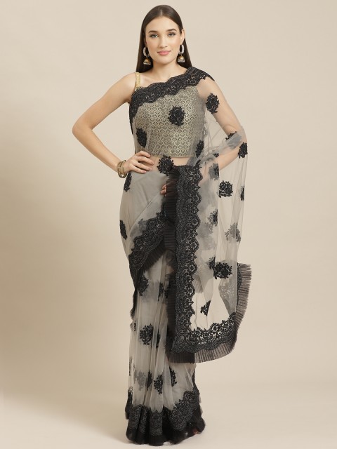 

Chhabra 555 Grey & Black Net Embroidered Saree