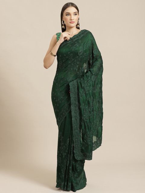 

Chhabra 555 Green Embroidered Saree