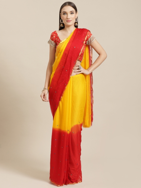 

Chhabra 555 Yellow & Red Colourblocked Saree