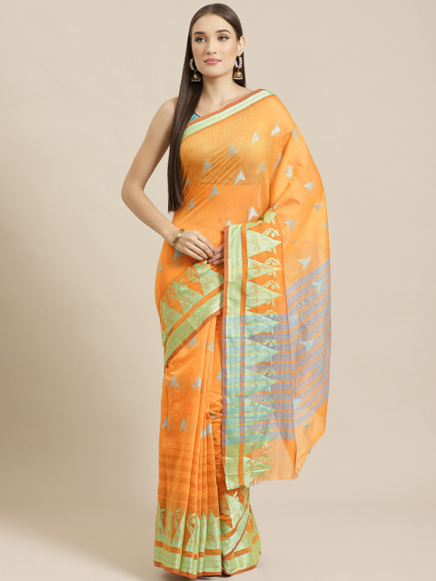 

Chhabra 555 Yellow & Blue Resham Zari Woven Design Chanderi Saree