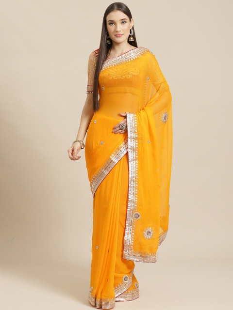 

Chhabra 555 Yellow & Golden Gota Patti Embroidered Saree