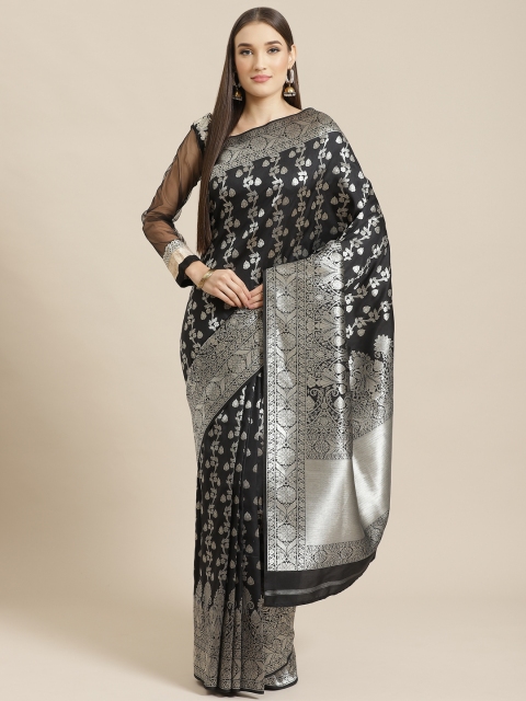 

Chhabra 555 Black & Silver Paisley Woven Design Handloom Banarasi Saree