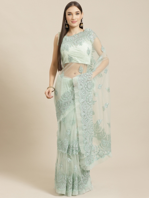 

Chhabra 555 Sea Green & Silver Net Zari & Resham Embroidered Saree