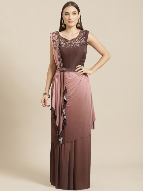 

Chhabra 555 Brown & Pink Ready-To-Wear Ombre Effect Belted Saree