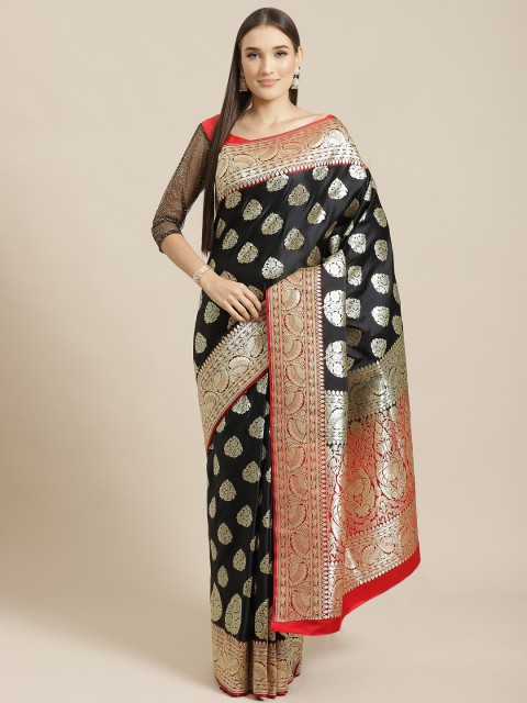 

Chhabra 555 Black & Golden Paisley Woven Design Handloom Saree