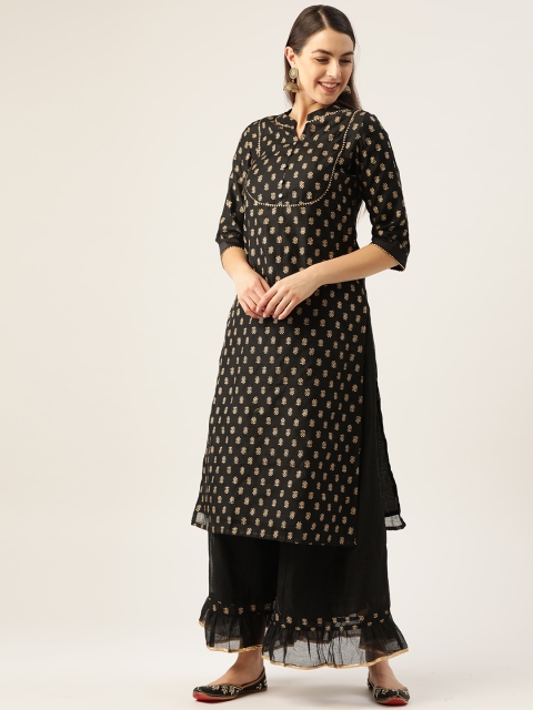 

Laabha Women Black & Golden Printed Kurta with Palazzos