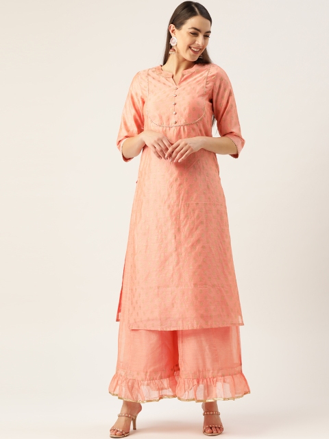 

Laabha Women Pink & Golden Printed Kurta with Palazzos