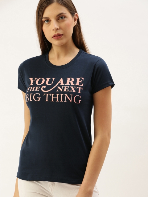 

DILLINGER Women Navy Blue Printed Round Neck Regular Fit T-shirt