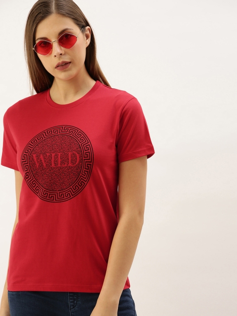 

DILLINGER Women Red Printed Round Neck Regular Fit T-shirt