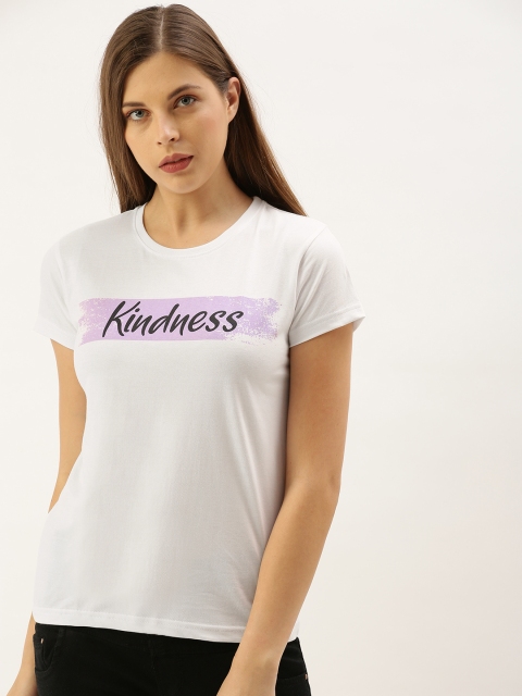 

DILLINGER Women White Printed Round Neck Regular Fit Pure Cotton T-shirt
