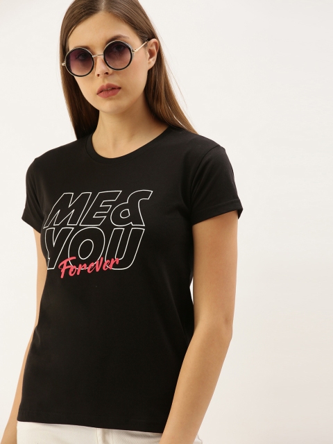

DILLINGER Women Black Printed Round Neck Regular Fit T-shirt