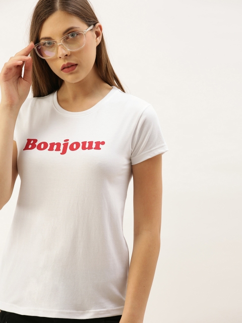 

DILLINGER Women White Printed Round Neck Regular Fit Pure Cotton T-shirt