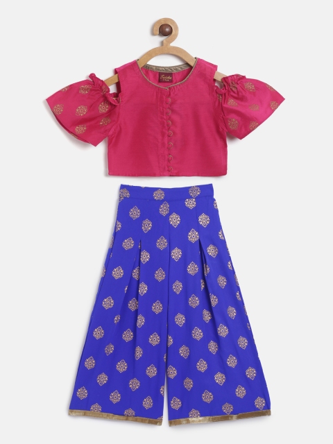 

Twisha Girls Pink & Blue Solid Top with Palazzos