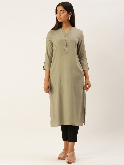 

AMUKTI Women Khaki Solid Straight Kurta