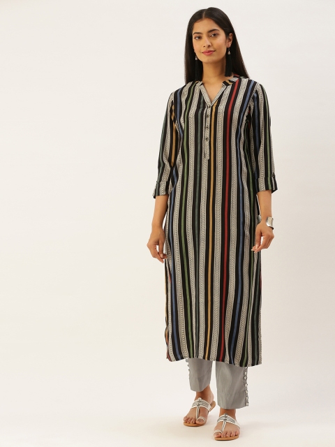 

AMUKTI Multicoloured Striped Straight Kurta, Multi