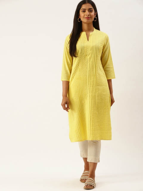 

AMUKTI Yellow Solid Pintuck Detail Straight Kurta