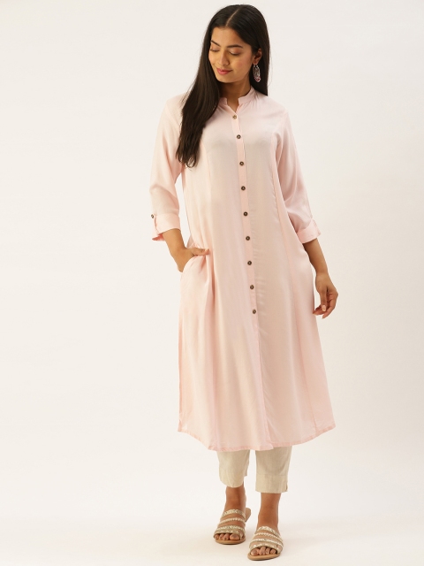 

AMUKTI Pink Solid Panelled A-Line Kurta