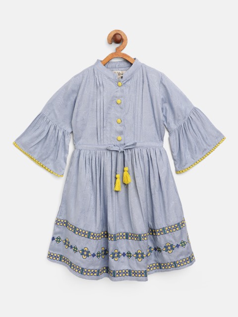 

Bella Moda Girls Blue & Yellow Embroidered A-Line Dress