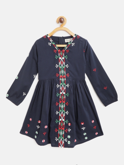 

Bella Moda Girls Navy Blue Embroidered Fit & Flare Dress