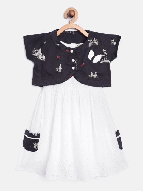 

Bella Moda Girls White & Navy Schiffli Embroidered Fit and Flare Dress with Shrug
