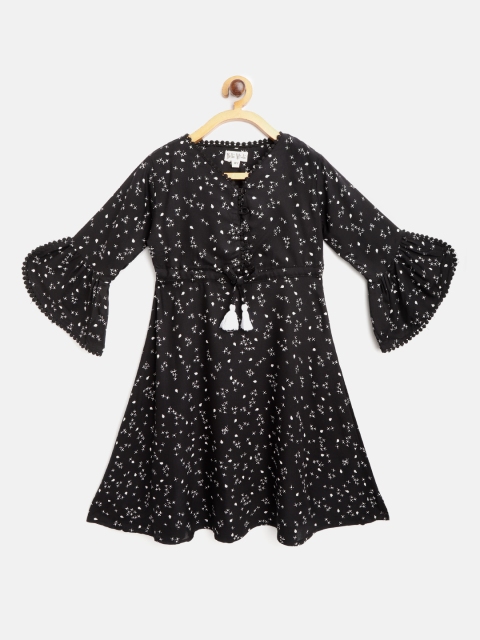 

Bella Moda Girls Black & Off-White Printed A-Line Dress
