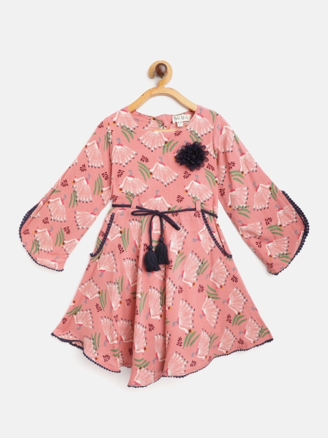 

Bella Moda Girls Peach-Coloured Printed Fit & Flare Dress