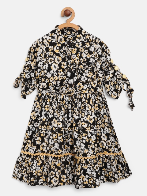 

Bella Moda Girls Black & White Floral Print A-Line Dress