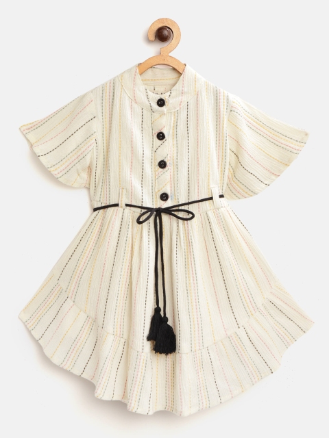 

Bella Moda Girls Off-White Striped Fit & Flare Dress